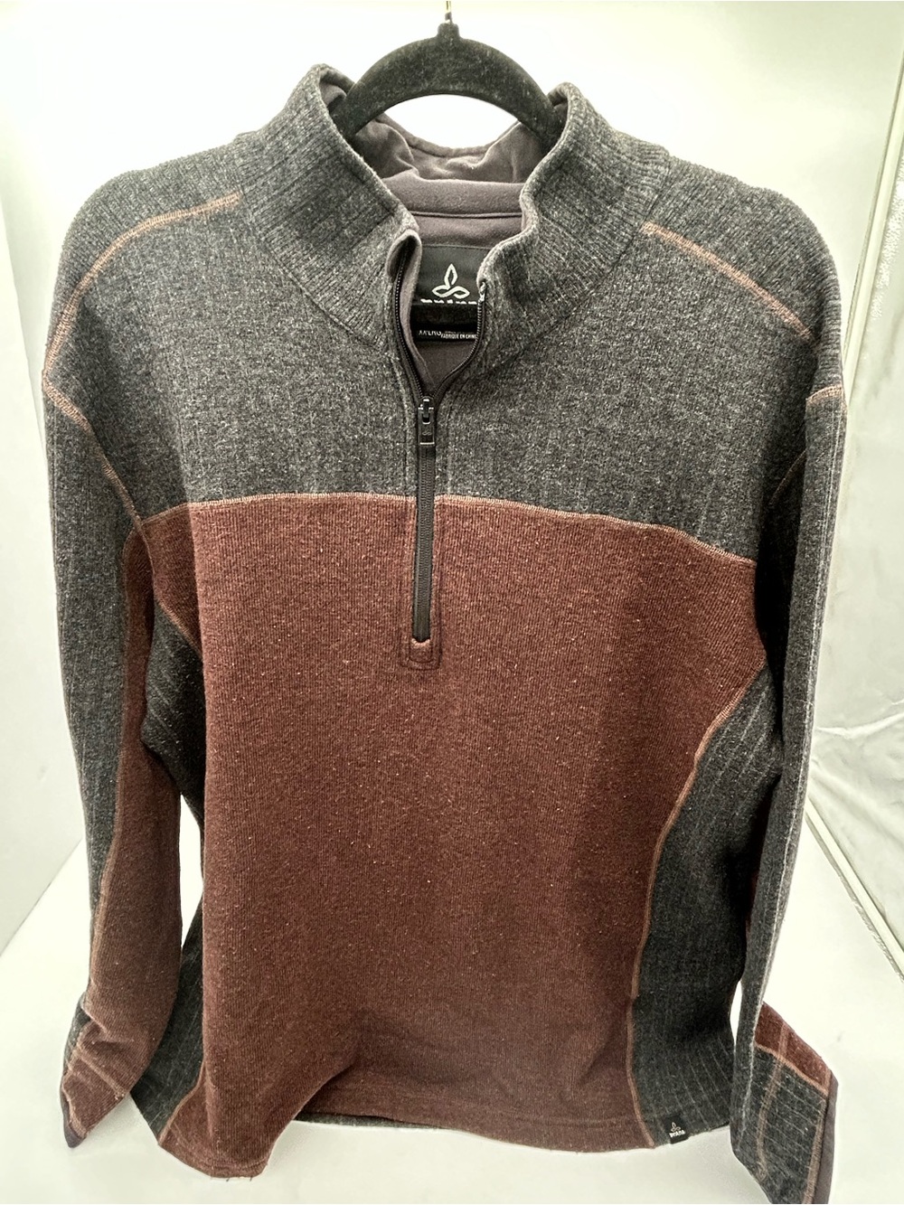 PrAna Wentworth Men's Half-Zip Colorblock Sweater - Red & Gray. XXL